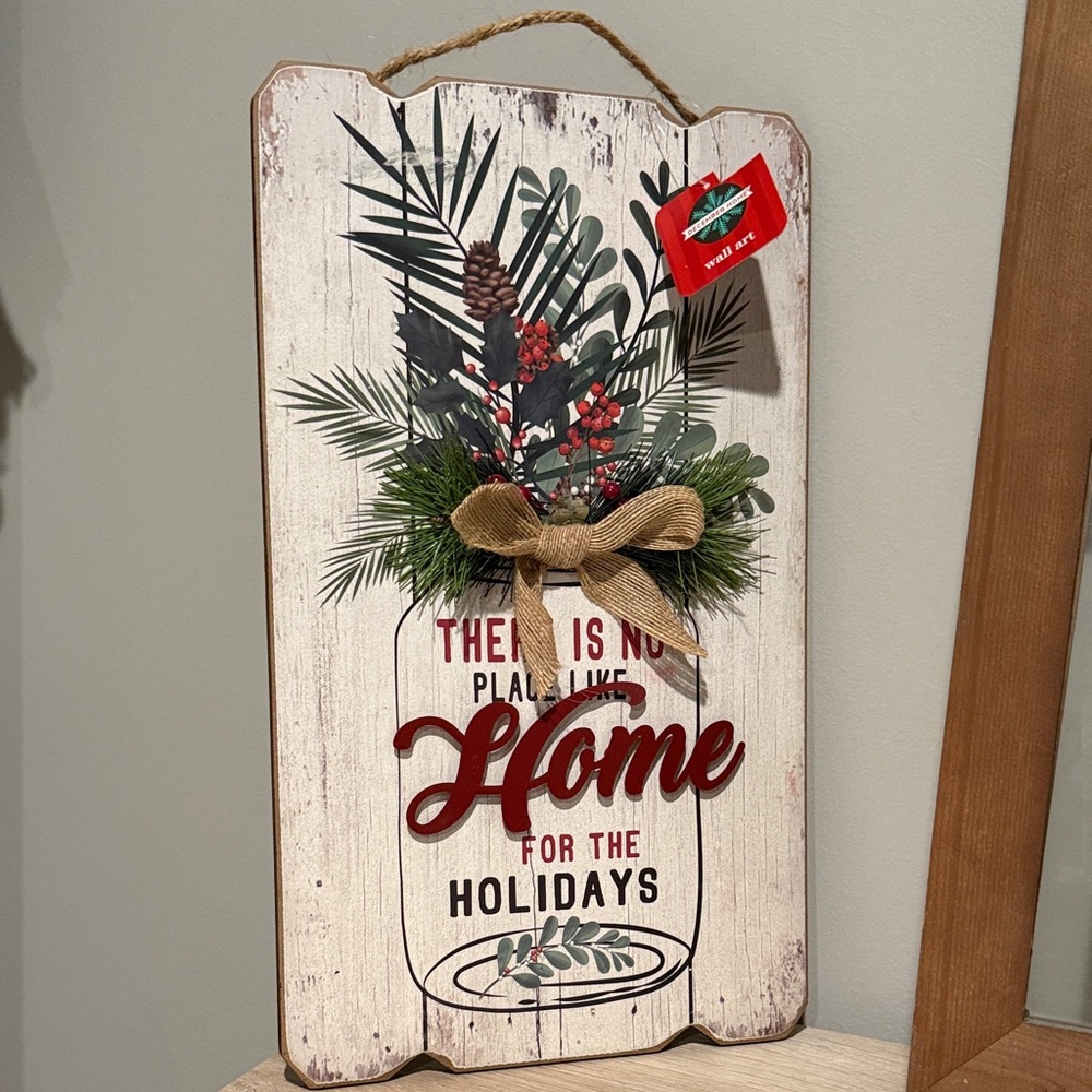 Rustic Holiday Wall Sign with Red and Green Accents
